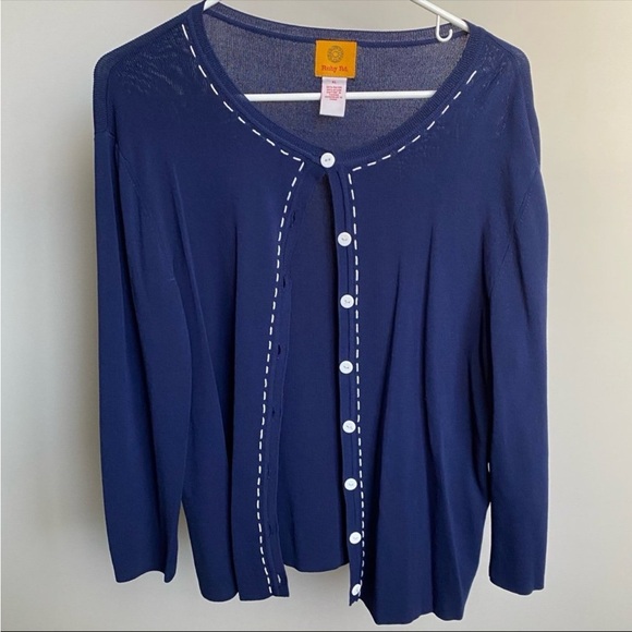 Ruby Rd. Navy Blue & White Button Cardigan Lightweight Sweater Women’s Size XL - Picture 2 of 5